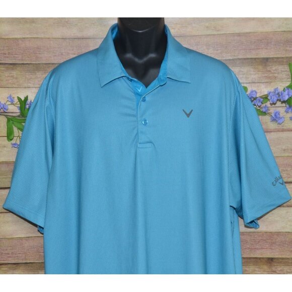 Callaway Opti Dri Men's Swing Tech Blue Micro Check Polo Golfing Shirt Size 2XLT - Picture 2 of 9